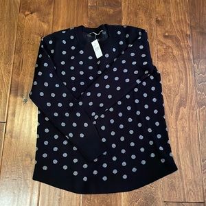 LOFT SWEATER Size large Black and Silver Polka Dot